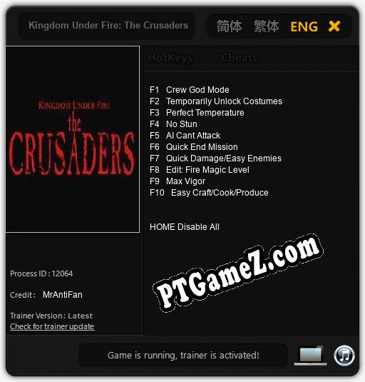 Kingdom Under Fire: The Crusaders: Treinador (V1.0.38)