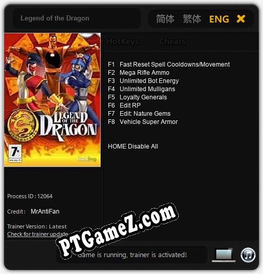 Legend of the Dragon: Trainer +8 [v1.6]