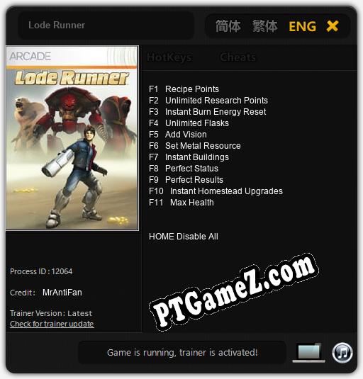 Treinador liberado para Lode Runner [v1.0.7]