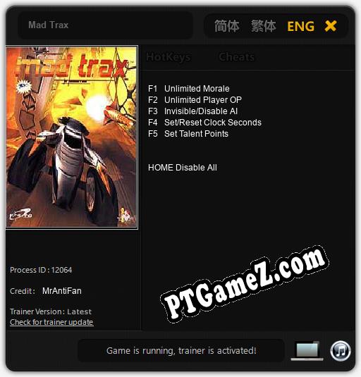 Treinador liberado para Mad Trax [v1.0.2]