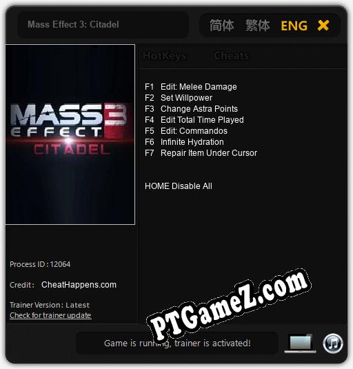 Treinador liberado para Mass Effect 3: Citadel [v1.0.2]