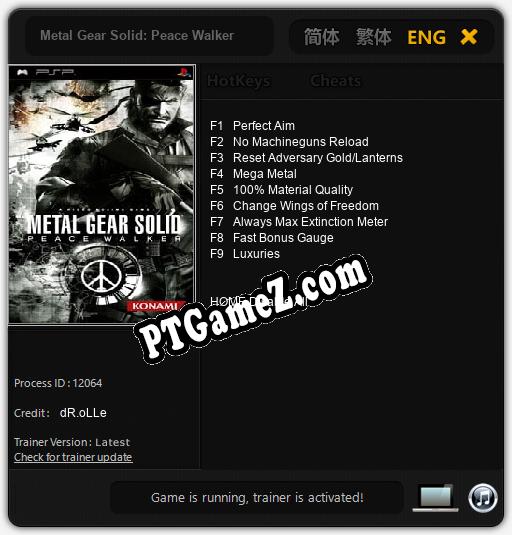 Treinador liberado para Metal Gear Solid: Peace Walker [v1.0.4]