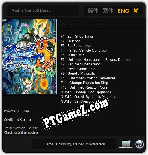 Mighty Gunvolt Burst: Treinador (V1.0.88)