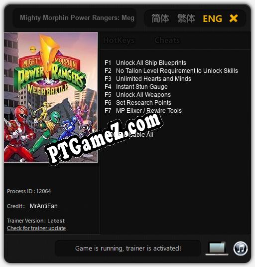 Mighty Morphin Power Rangers: Mega Battle: Treinador (V1.0.29)