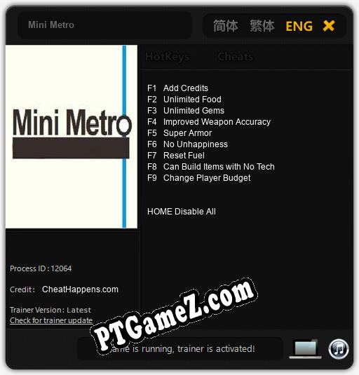 Mini Metro: Treinador (V1.0.44)