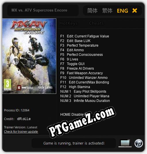 MX vs. ATV Supercross Encore: Trainer +15 [v1.6]