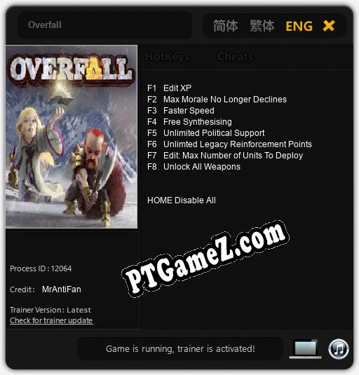 Treinador liberado para Overfall [v1.0.8]