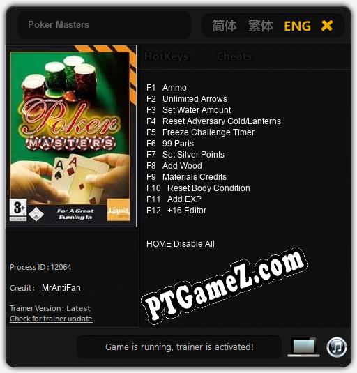 Poker Masters: Cheats, Trainer +12 [MrAntiFan]