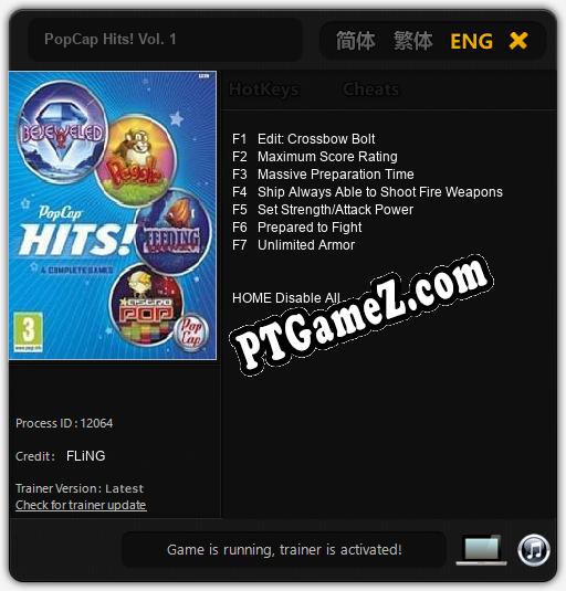 Treinador liberado para PopCap Hits! Vol. 1 [v1.0.9]