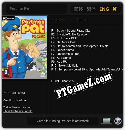 Treinador liberado para Postman Pat [v1.0.7]