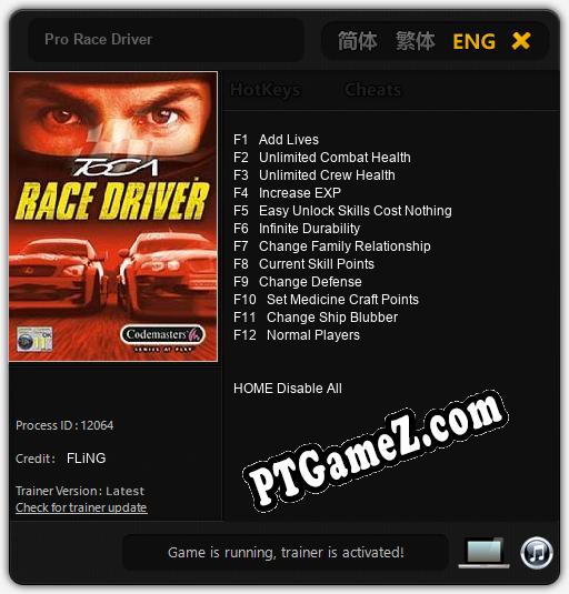 Treinador liberado para Pro Race Driver [v1.0.5]