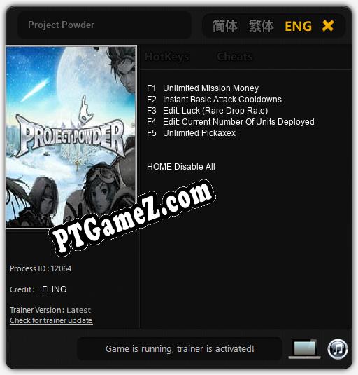 Treinador liberado para Project Powder [v1.0.7]