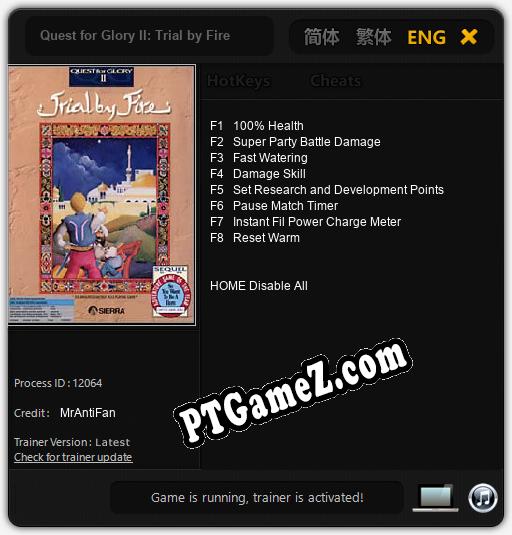 Quest for Glory II: Trial by Fire: Treinador (V1.0.90)