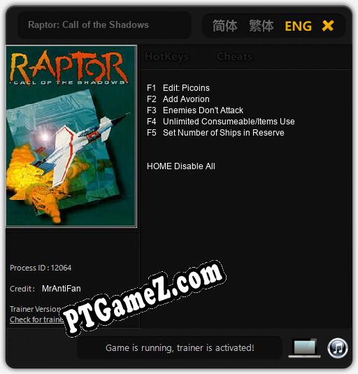 Raptor: Call of the Shadows: Trainer +5 [v1.9]