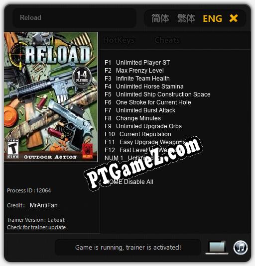 Treinador liberado para Reload [v1.0.4]