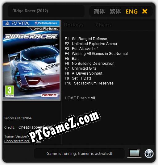 Ridge Racer (2012): Treinador (V1.0.56)