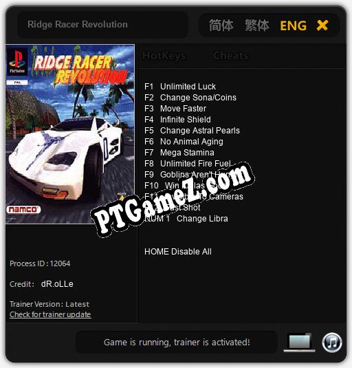 Ridge Racer Revolution: Treinador (V1.0.92)