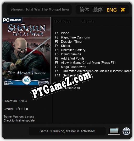 Shogun: Total War The Mongol Invasion: Treinador (V1.0.44)