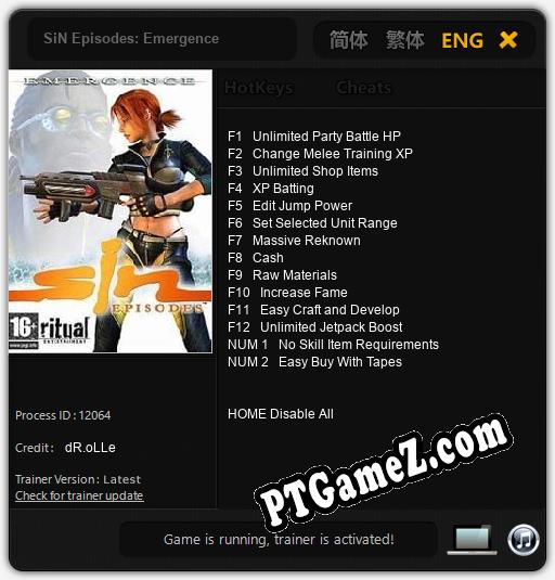 Treinador liberado para SiN Episodes: Emergence [v1.0.3]