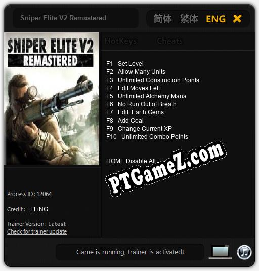 Sniper Elite V2 Remastered: Treinador (V1.0.36)