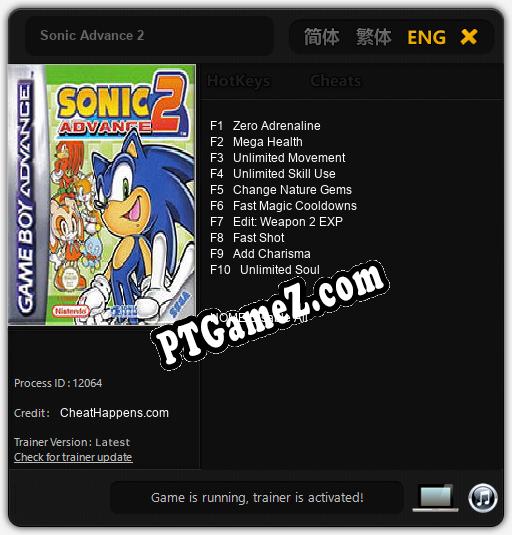 Treinador liberado para Sonic Advance 2 [v1.0.2]