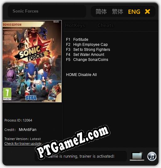 Treinador liberado para Sonic Forces [v1.0.1]