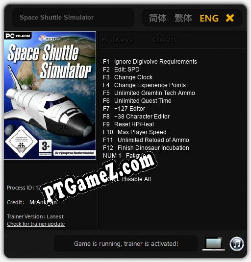Treinador liberado para Space Shuttle Simulator [v1.0.8]