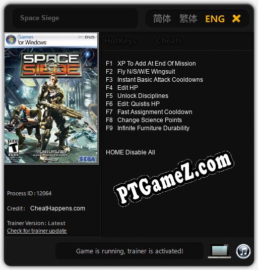 Treinador liberado para Space Siege [v1.0.8]