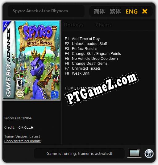 Spyro: Attack of the Rhynocs: Cheats, Trainer +8 [dR.oLLe]