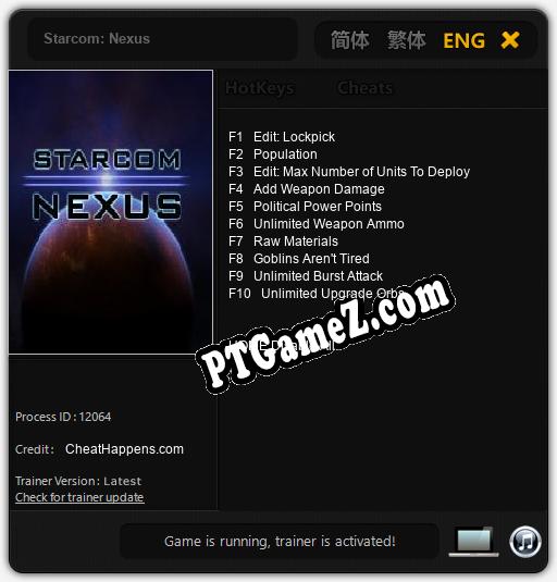 Treinador liberado para Starcom: Nexus [v1.0.6]