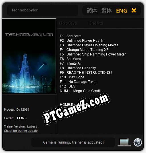 Treinador liberado para Technobabylon [v1.0.3]
