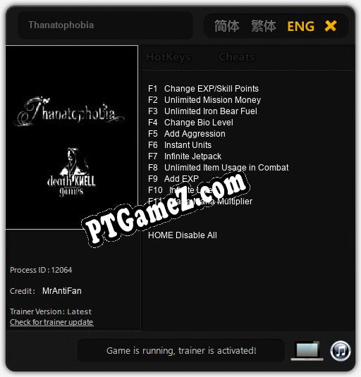 Treinador liberado para Thanatophobia [v1.0.5]