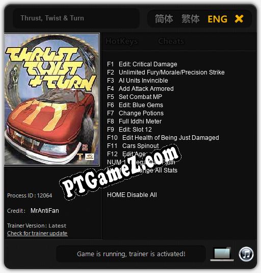 Treinador liberado para Thrust, Twist & Turn [v1.0.4]