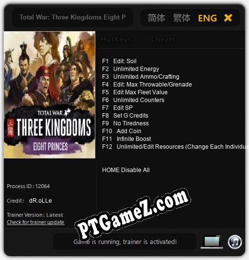 Total War: Three Kingdoms Eight Princes: Treinador (V1.0.29)