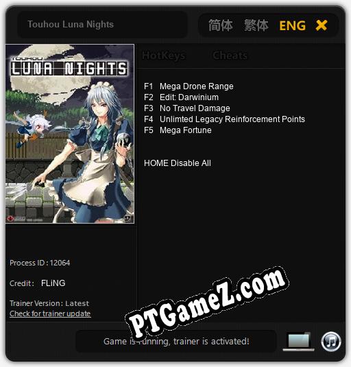 Touhou Luna Nights: Treinador (V1.0.28)