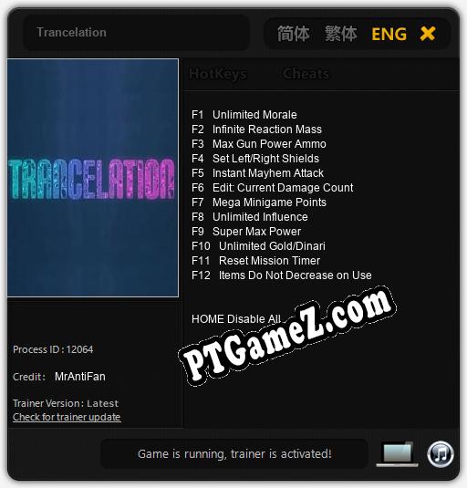 Treinador liberado para Trancelation [v1.0.9]
