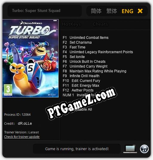 Turbo: Super Stunt Squad: Treinador (V1.0.16)
