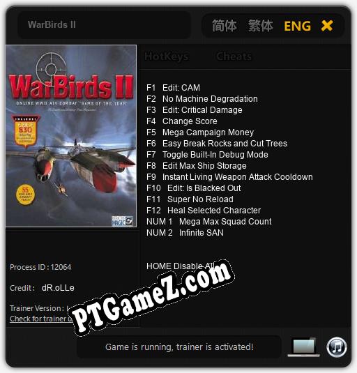 WarBirds II: Treinador (V1.0.56)