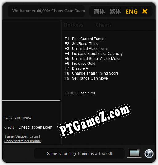Warhammer 40,000: Chaos Gate Daemonhunters: Cheats, Trainer +9 [CheatHappens.com]