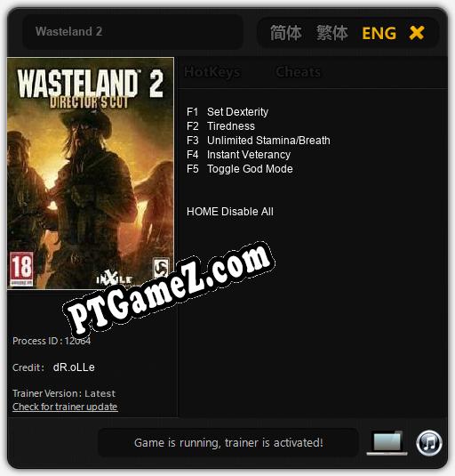 Wasteland 2: Treinador (V1.0.17)