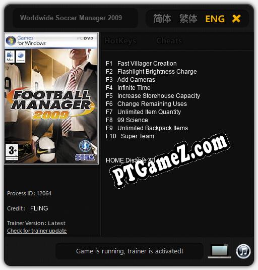 Worldwide Soccer Manager 2009: Cheats, Trainer +10 [FLiNG]